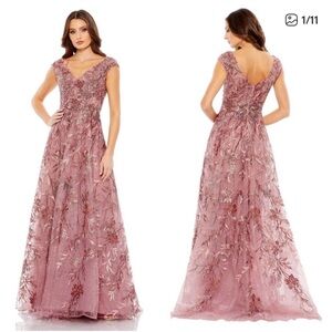 Mac Duggal Cinnamon Embroidered Illusion Cap Sleeve A Line Gown - Size 14
